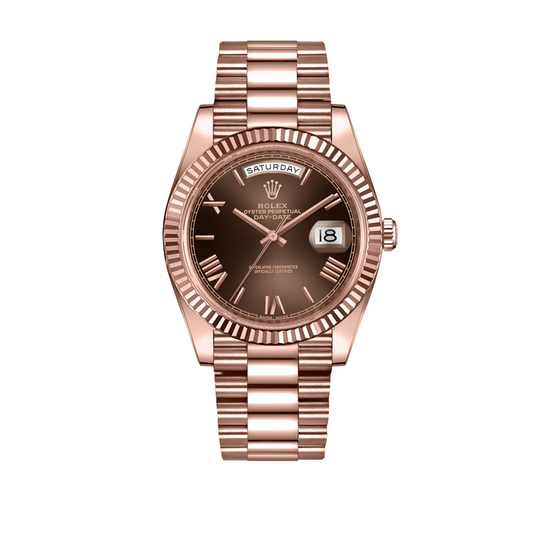 Rolex Day Date 40 Rose Chocolate Roman Dial